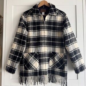 Pendleton Vintage Plaid Wool Fringe Hem Jacket